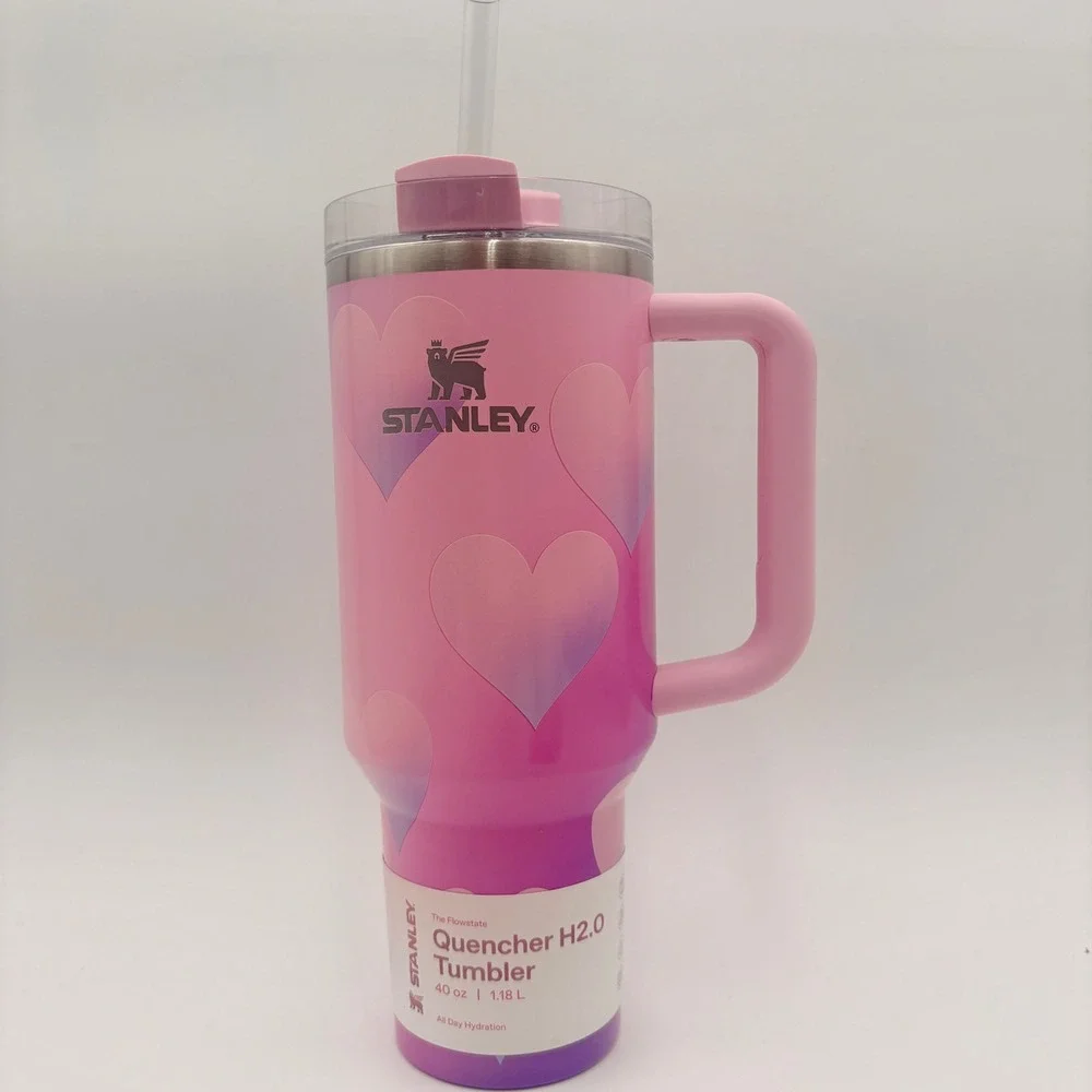 Stanley Quencher H2O Tumbler 40 oz Pink Gradient Hearts‎ ValentinesStraw Lid - Picture 2 of 7